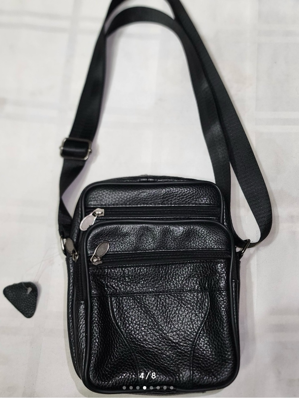 Men's Black Leather Crossbody Pouch - Classic Travel Organizer - Picture 4 of 8